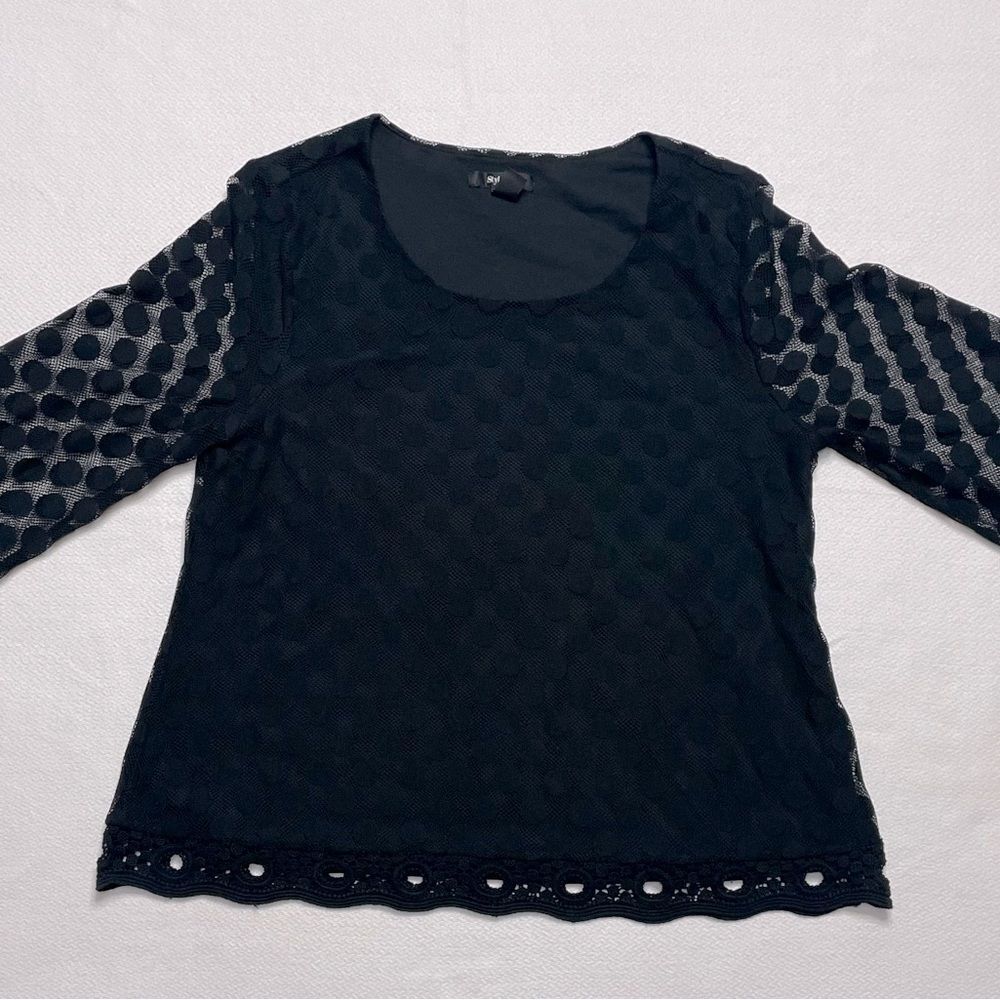 Style & Co. Black Top Long Sleeves Lace Polka Dots Women’s Size XL